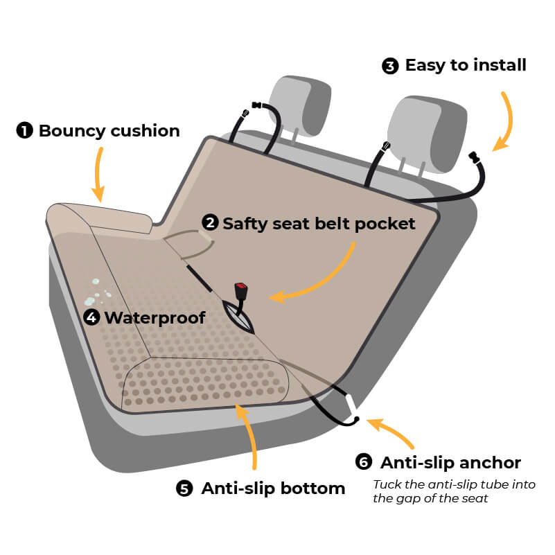 Cama de pet grande para carro com almofada de segurança para viagem